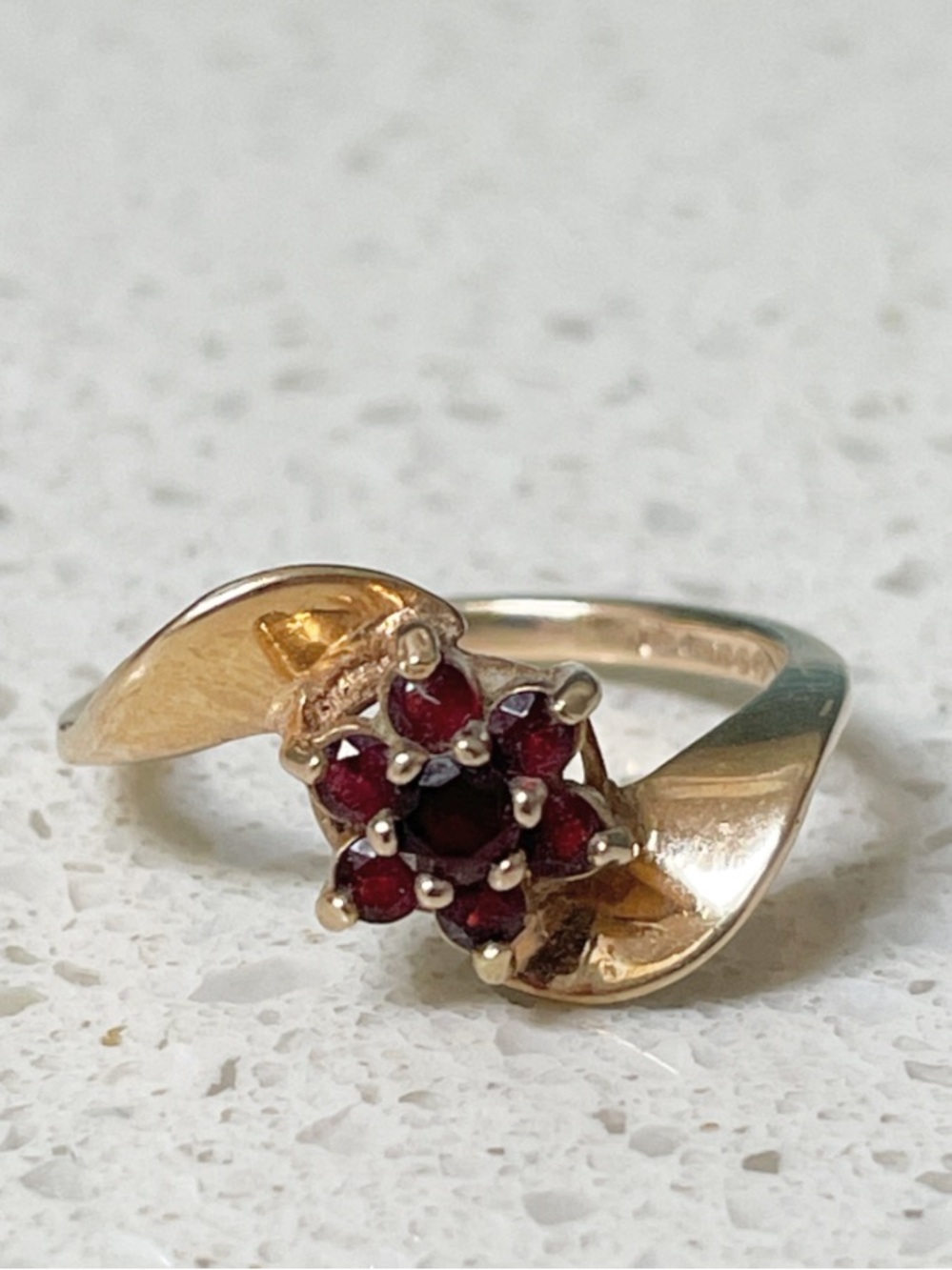 Vintage Soviet 14K (583) Gold Garnet Flower Cluster Ring - Size 6.5